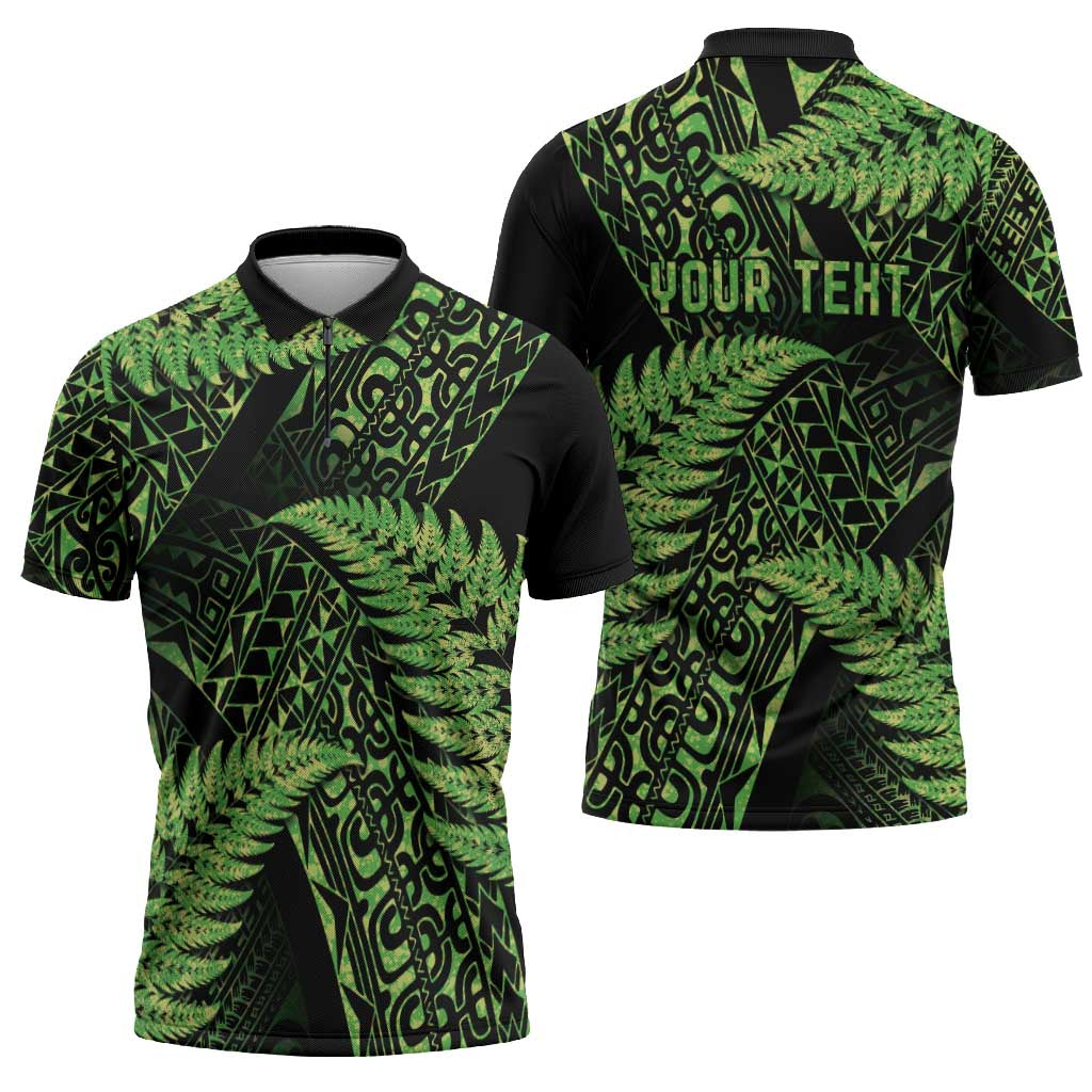 New Zealand Rugby Pacific Personalised Zipper Polo Shirt All Lime Maori Pasifika Fern Pattern - Polynesian Pride