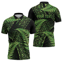 New Zealand Rugby Pacific Personalised Zipper Polo Shirt All Lime Maori Pasifika Fern Pattern - Polynesian Pride