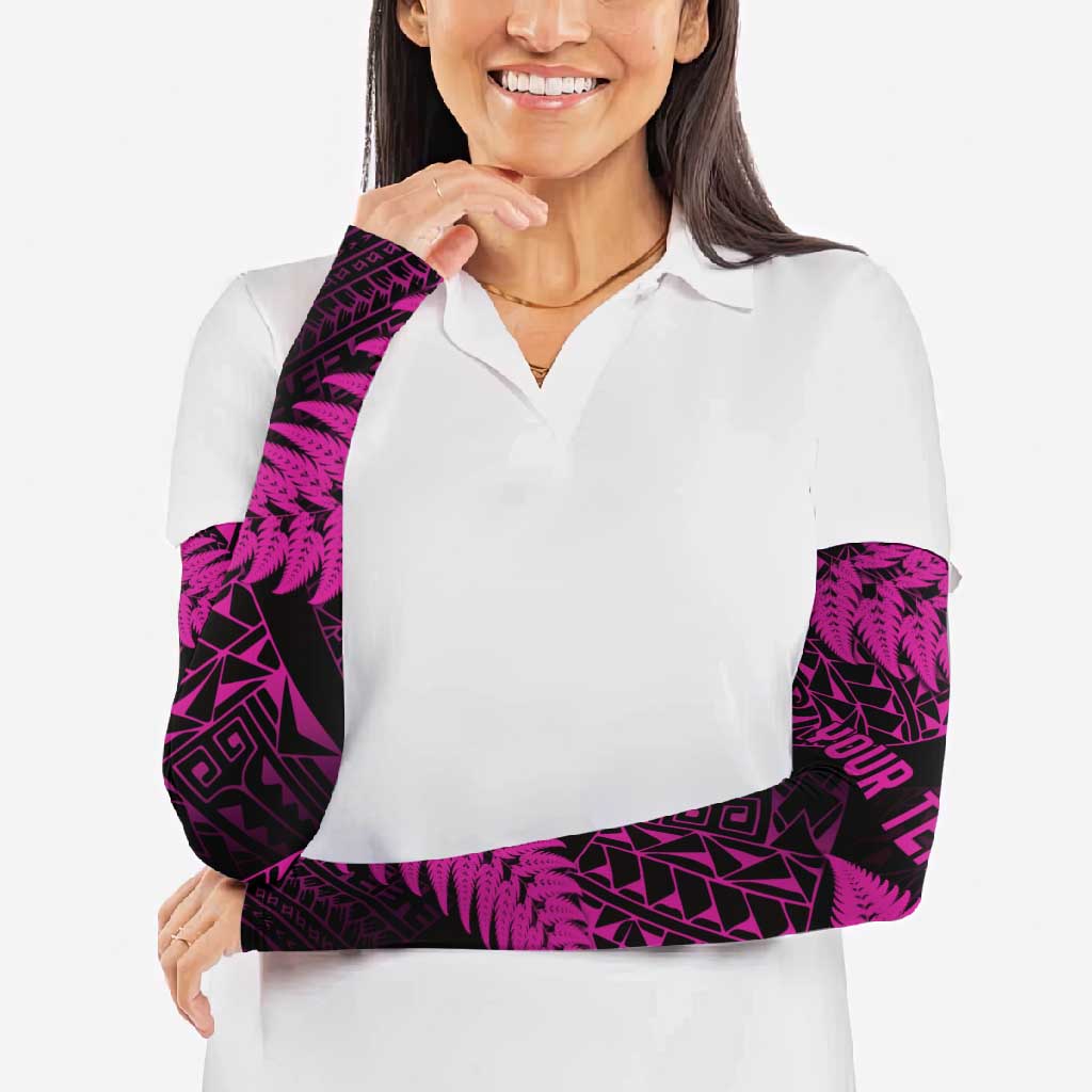 New Zealand Rugby Pacific Personalised Arm Sleeves All Pink Maori Pasifika Fern Pattern - Polynesian Pride