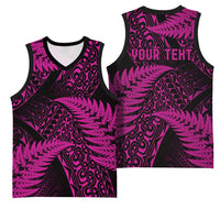 New Zealand Rugby Pacific Personalised Basketball Jersey All Pink Maori Pasifika Fern Pattern LT9 - Polynesian Pride