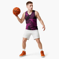 New Zealand Rugby Pacific Personalised Basketball Jersey All Pink Maori Pasifika Fern Pattern LT9 - Polynesian Pride