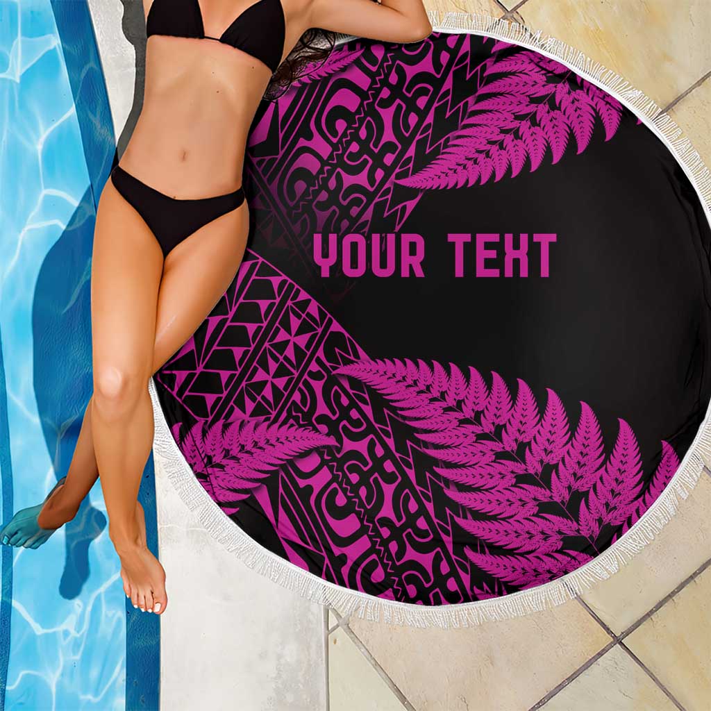 New Zealand Rugby Pacific Personalised Beach Blanket All Pink Maori Pasifika Fern Pattern