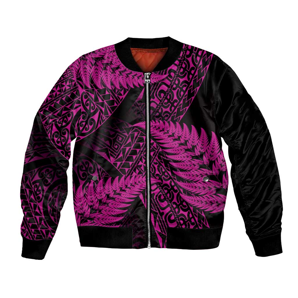 New Zealand Rugby Pacific Personalised Bomber Jacket All Pink Maori Pasifika Fern Pattern LT9 Unisex Pink - Polynesian Pride