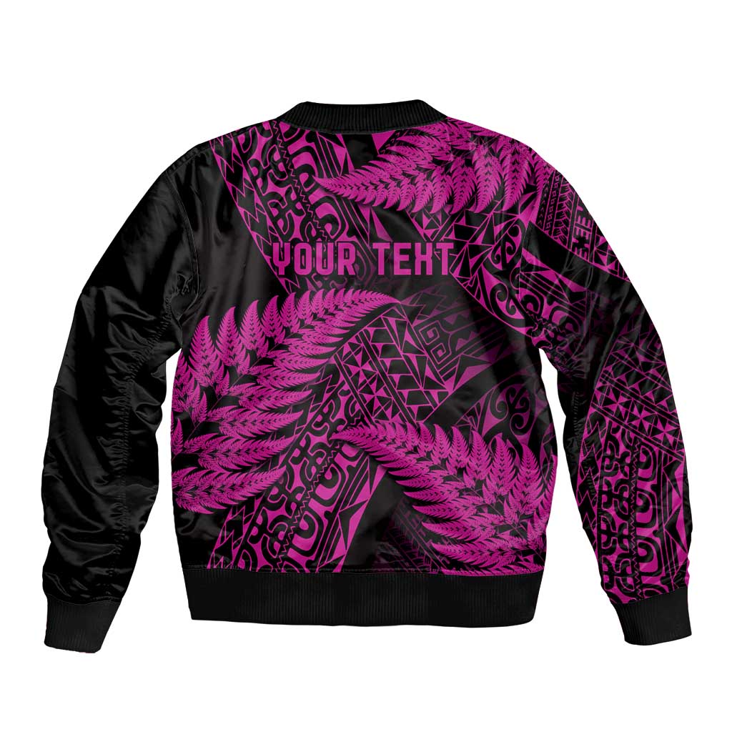 New Zealand Rugby Pacific Personalised Bomber Jacket All Pink Maori Pasifika Fern Pattern LT9 - Polynesian Pride
