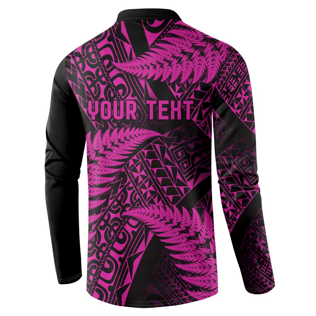 New Zealand Rugby Pacific Personalised Button Sweatshirt All Pink Maori Pasifika Fern Pattern LT9 - Polynesian Pride