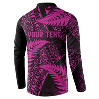 New Zealand Rugby Pacific Personalised Button Sweatshirt All Pink Maori Pasifika Fern Pattern LT9 - Polynesian Pride