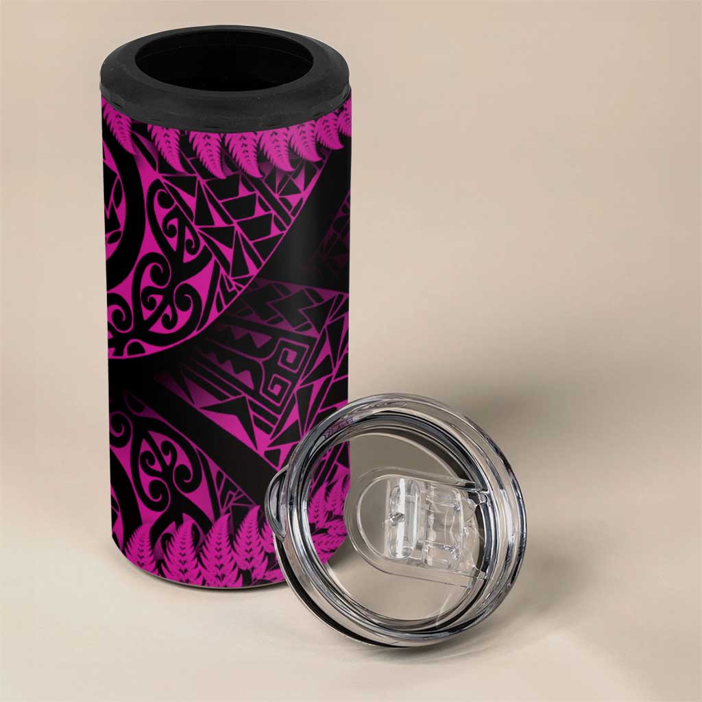 New Zealand Rugby Pacific Personalised 4 in 1 Can Cooler Tumbler All Pink Maori Pasifika Fern Pattern LT9 - Polynesian Pride