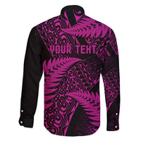 New Zealand Rugby Pacific Personalised Family Matching Off Shoulder Short Dress and Hawaiian Shirt All Pink Maori Pasifika Fern Pattern