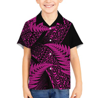 New Zealand Rugby Pacific Personalised Family Matching Puletasi and Hawaiian Shirt All Pink Maori Pasifika Fern Pattern LT9 Son's Shirt Pink - Polynesian Pride