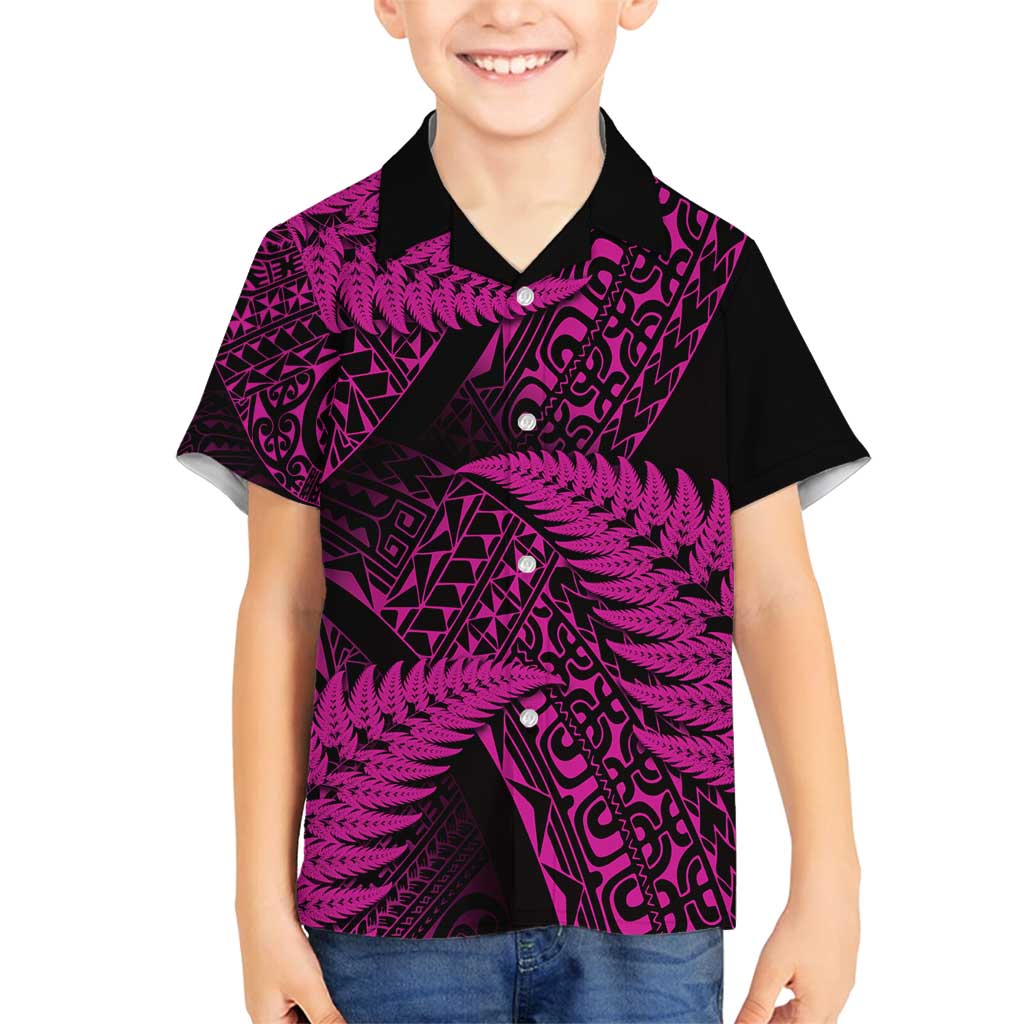 New Zealand Rugby Pacific Personalised Family Matching Summer Maxi Dress and Hawaiian Shirt All Pink Maori Pasifika Fern Pattern LT9 Son's Shirt Pink - Polynesian Pride