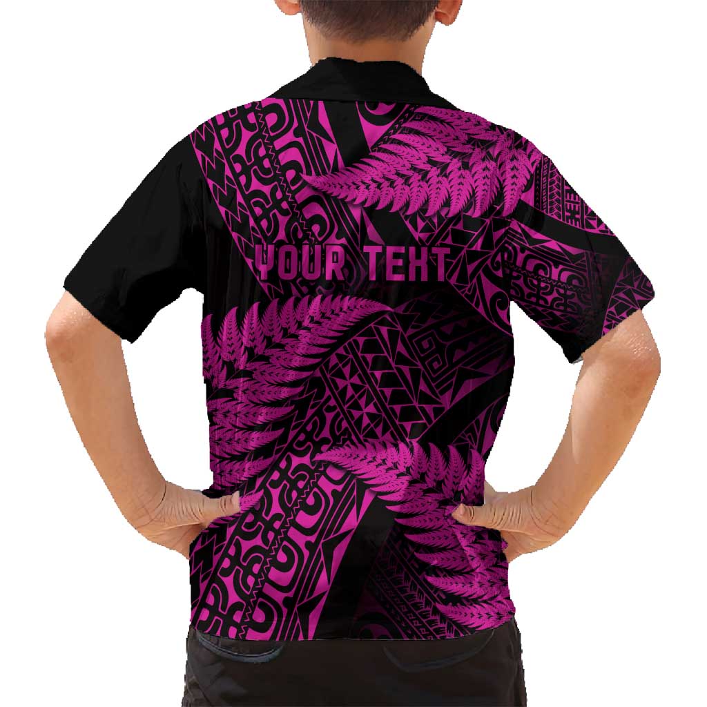 New Zealand Rugby Pacific Personalised Family Matching Tank Maxi Dress and Hawaiian Shirt All Pink Maori Pasifika Fern Pattern LT9 - Polynesian Pride