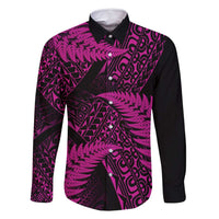 New Zealand Rugby Pacific Personalised Family Matching Tank Maxi Dress and Hawaiian Shirt All Pink Maori Pasifika Fern Pattern LT9 Dad's Shirt - Long Sleeve Pink - Polynesian Pride