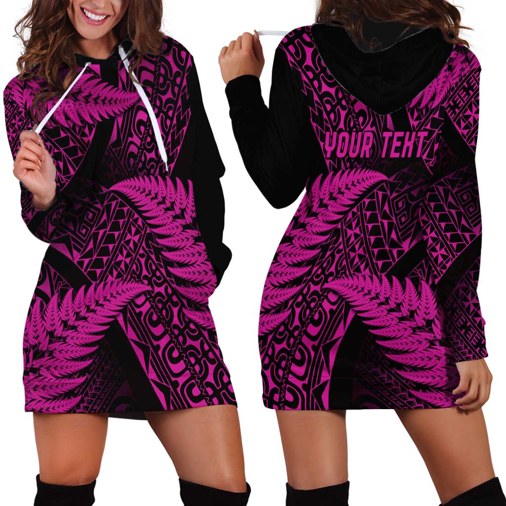 New Zealand Rugby Pacific Personalised Hoodie Dress All Pink Maori Pasifika Fern Pattern
