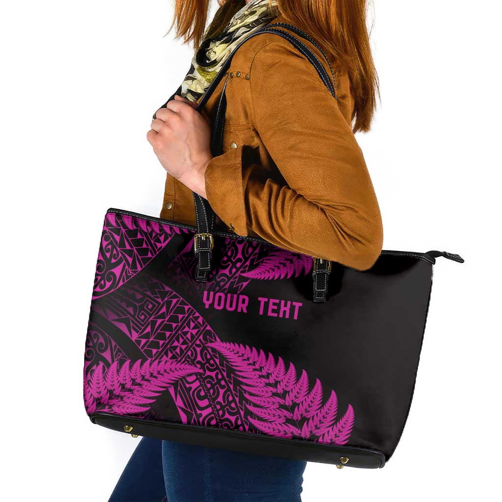 New Zealand Rugby Pacific Personalised Leather Tote Bag All Pink Maori Pasifika Fern Pattern LT9 Pink - Polynesian Pride