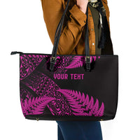 New Zealand Rugby Pacific Personalised Leather Tote Bag All Pink Maori Pasifika Fern Pattern LT9 - Polynesian Pride