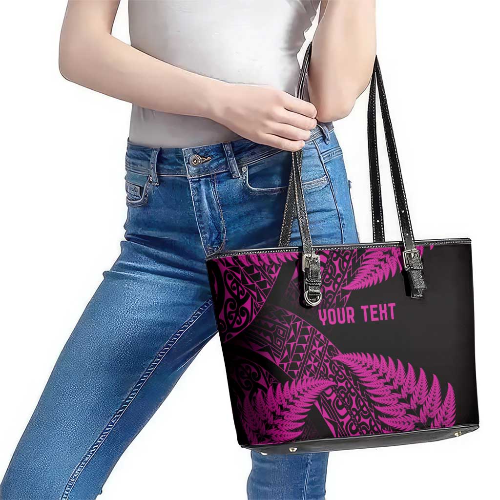 New Zealand Rugby Pacific Personalised Leather Tote Bag All Pink Maori Pasifika Fern Pattern LT9 - Polynesian Pride