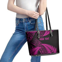 New Zealand Rugby Pacific Personalised Leather Tote Bag All Pink Maori Pasifika Fern Pattern LT9 - Polynesian Pride