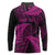 New Zealand Rugby Pacific Personalised Long Sleeve Polo Shirt All Pink Maori Pasifika Fern Pattern