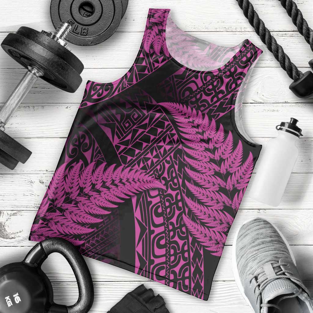 New Zealand Rugby Pacific Personalised Men Tank Top All Pink Maori Pasifika Fern Pattern