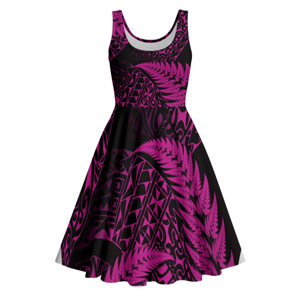 New Zealand Rugby Pacific Personalised Midi Dress All Pink Maori Pasifika Fern Pattern LT9 Pink - Polynesian Pride
