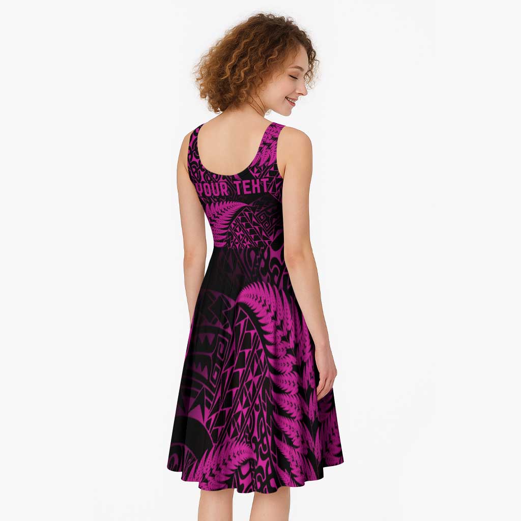 New Zealand Rugby Pacific Personalised Midi Dress All Pink Maori Pasifika Fern Pattern LT9 - Polynesian Pride