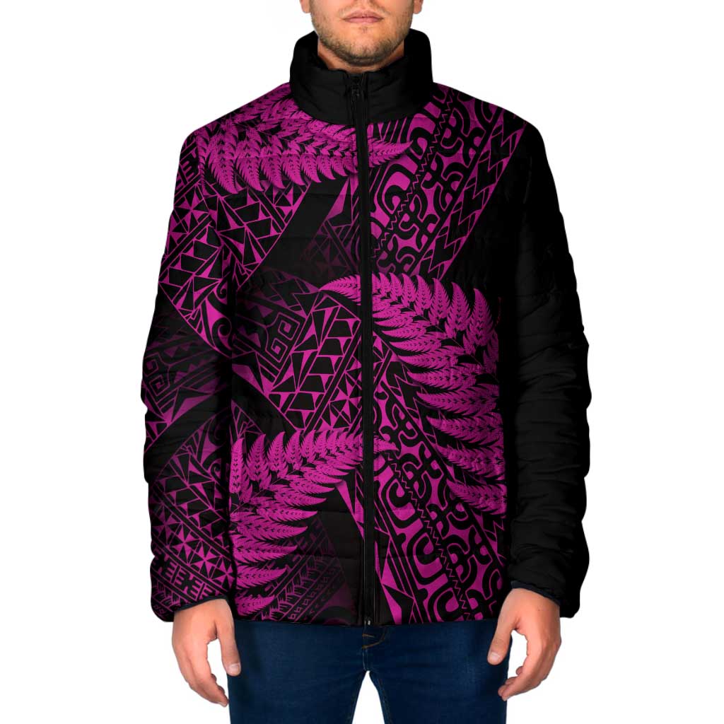 New Zealand Rugby Pacific Personalised Padded Jacket All Pink Maori Pasifika Fern Pattern - Polynesian Pride