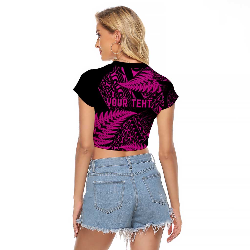 New Zealand Rugby Pacific Personalised Raglan Cropped T Shirt All Pink Maori Pasifika Fern Pattern LT9 - Polynesian Pride
