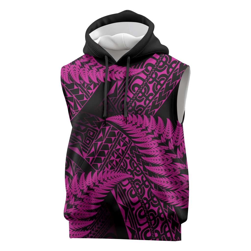 New Zealand Rugby Pacific Personalised Sleeveless Hoodie All Pink Maori Pasifika Fern Pattern LT9 Pink - Polynesian Pride
