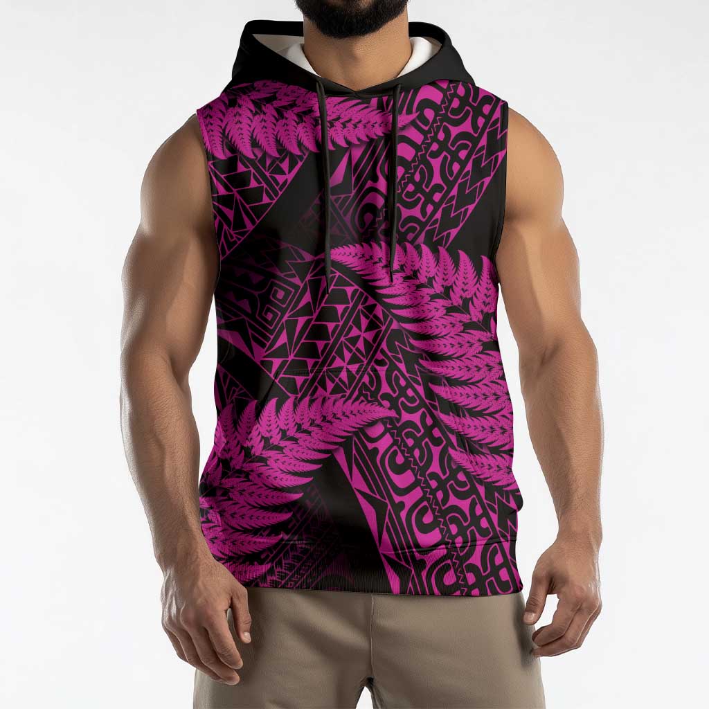 New Zealand Rugby Pacific Personalised Sleeveless Hoodie All Pink Maori Pasifika Fern Pattern LT9 - Polynesian Pride