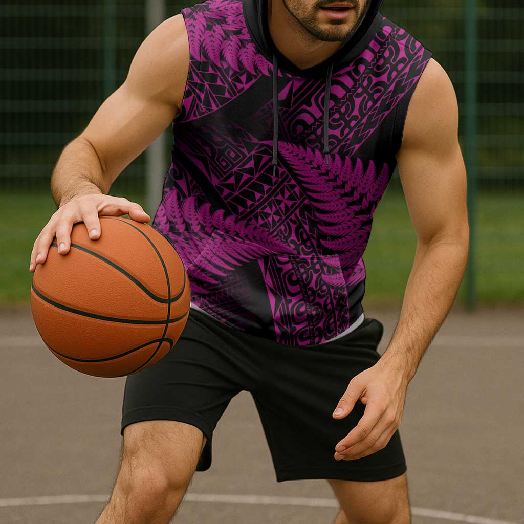 New Zealand Rugby Pacific Personalised Sleeveless Hoodie All Pink Maori Pasifika Fern Pattern LT9 - Polynesian Pride