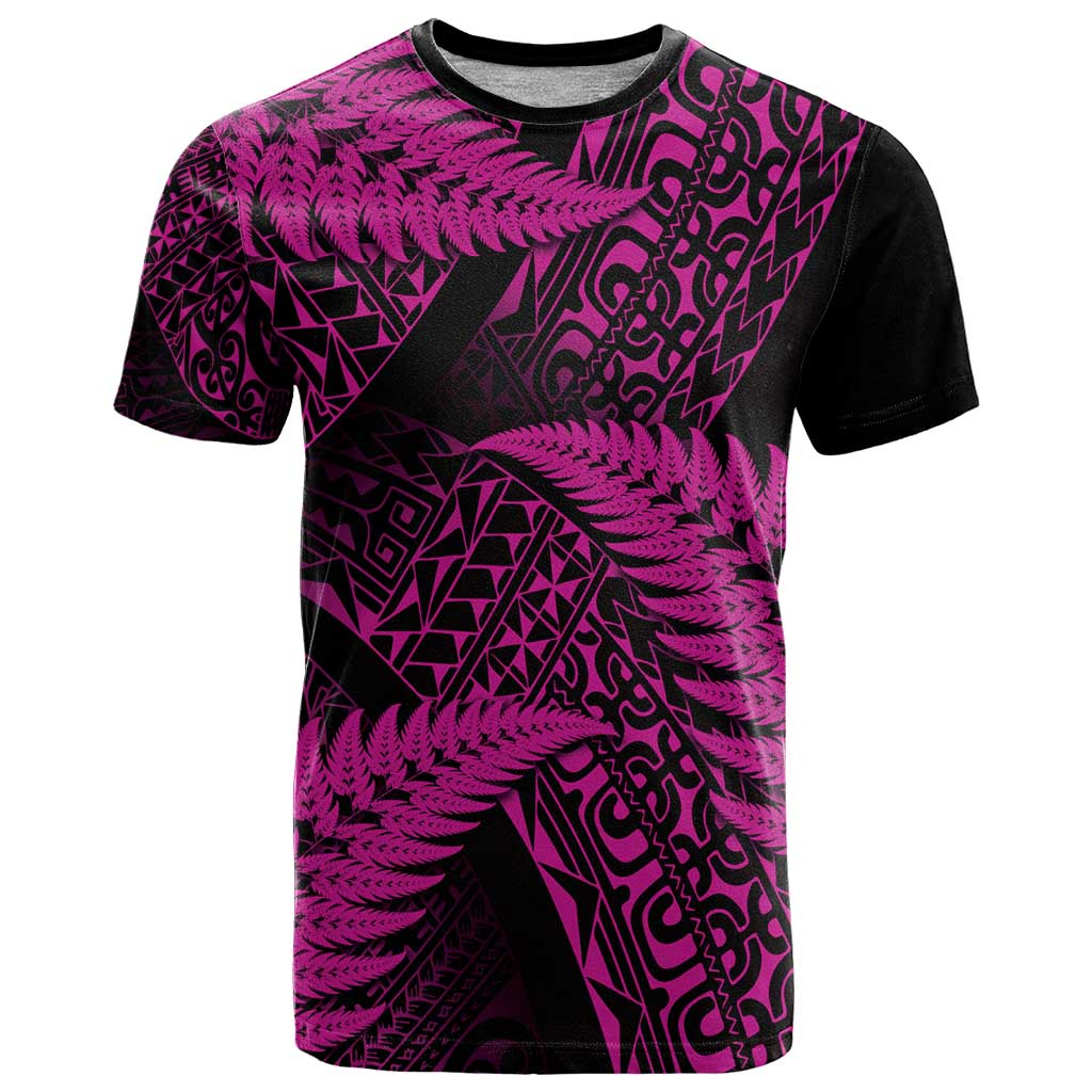 New Zealand Rugby Pacific Personalised T Shirt All Pink Maori Pasifika Fern Pattern LT9 Pink - Polynesian Pride
