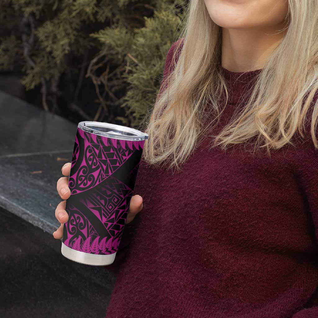 New Zealand Rugby Pacific Personalised Tumbler Cup All Pink Maori Pasifika Fern Pattern