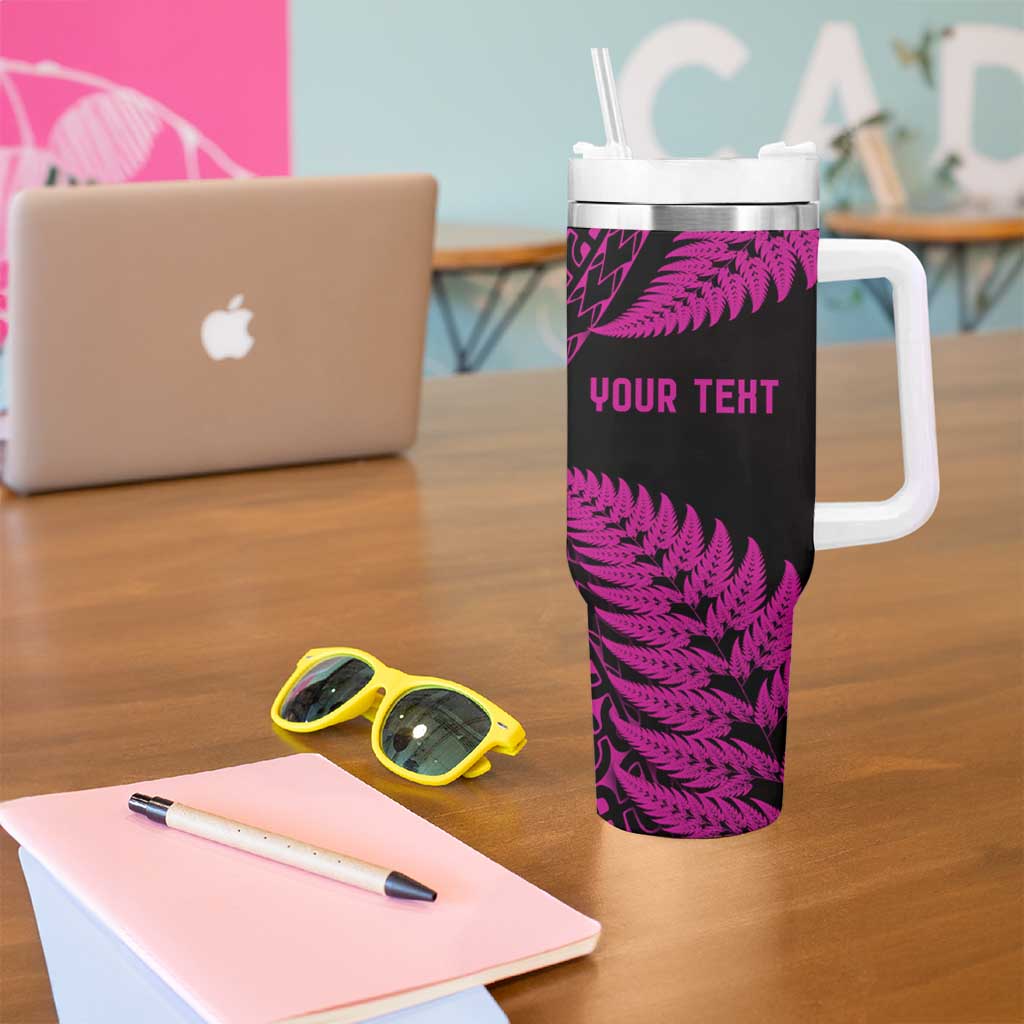 New Zealand Rugby Pacific Personalised Tumbler With Handle All Pink Maori Pasifika Fern Pattern LT9 - Polynesian Pride