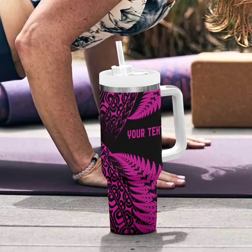 New Zealand Rugby Pacific Personalised Tumbler With Handle All Pink Maori Pasifika Fern Pattern LT9 - Polynesian Pride