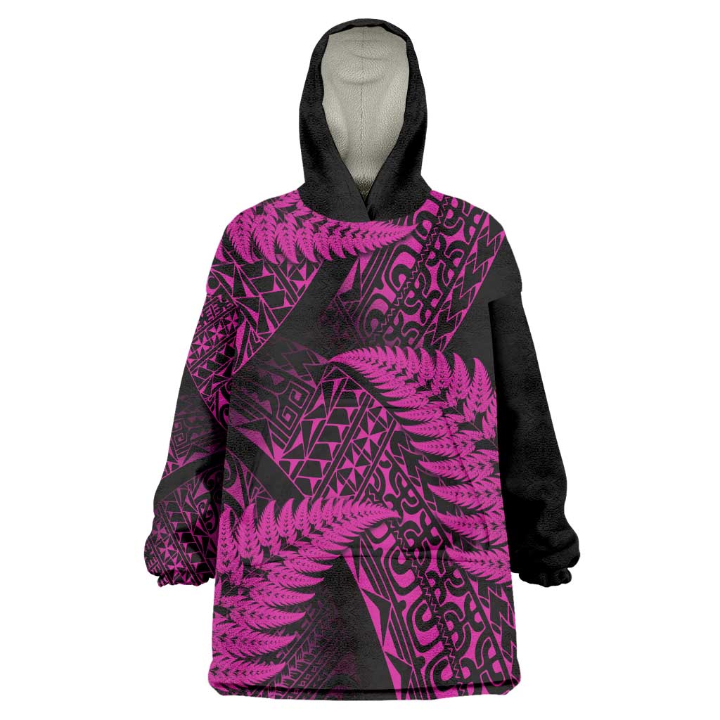 New Zealand Rugby Pacific Personalised Wearable Blanket Hoodie All Pink Maori Pasifika Fern Pattern