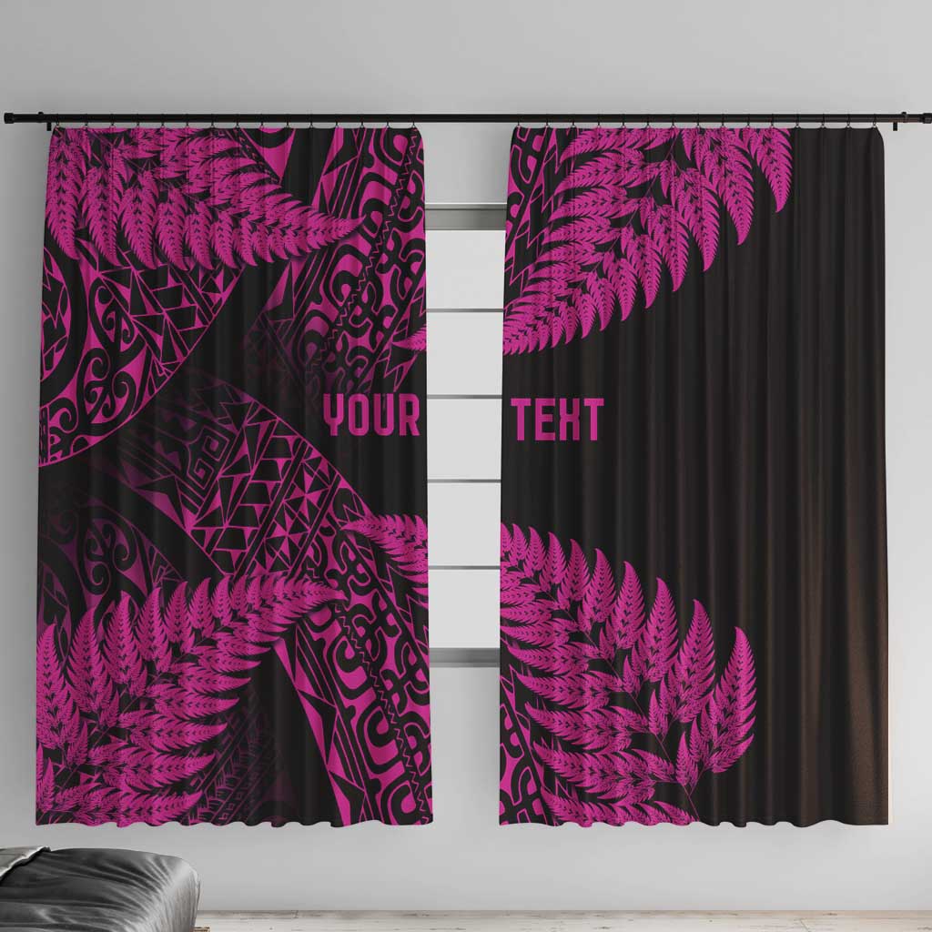New Zealand Rugby Pacific Personalised Window Curtain All Pink Maori Pasifika Fern Pattern LT9 With Hooks Pink - Polynesian Pride