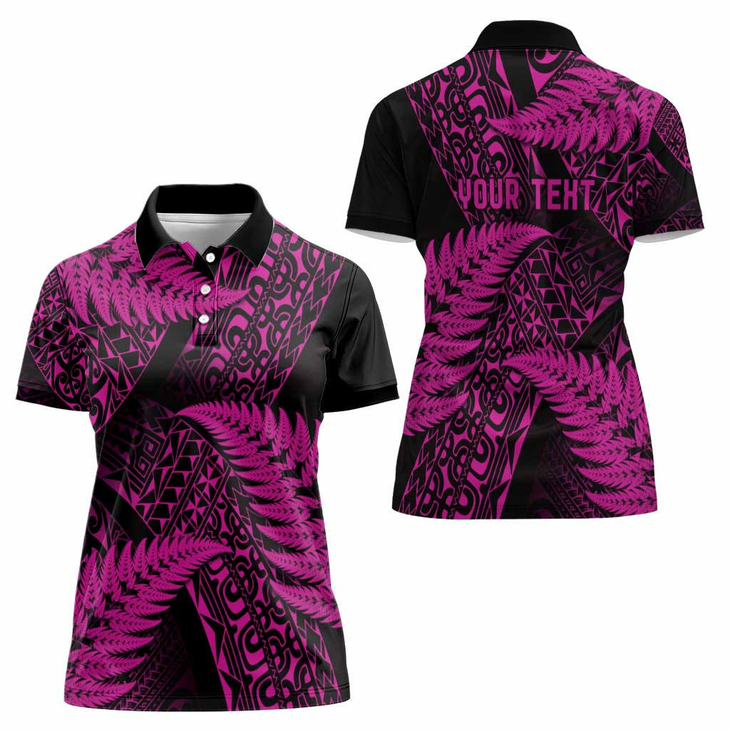 New Zealand Rugby Pacific Personalised Women Polo Shirt All Pink Maori Pasifika Fern Pattern