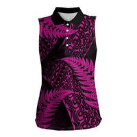New Zealand Rugby Pacific Personalised Women Sleeveless Polo Shirt All Pink Maori Pasifika Fern Pattern