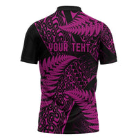 New Zealand Rugby Pacific Personalised Zipper Polo Shirt All Pink Maori Pasifika Fern Pattern - Polynesian Pride