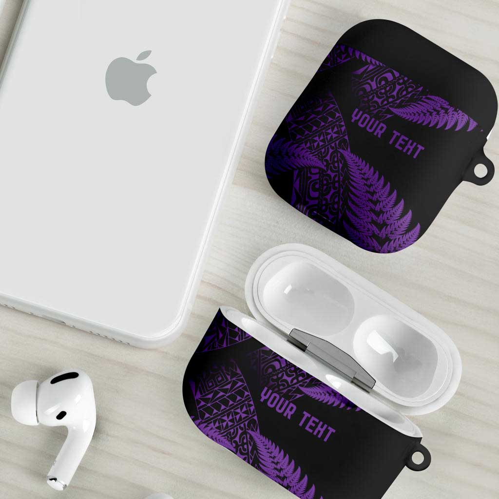 New Zealand Rugby Pacific Personalised AirPods Case All Purple Maori Pasifika Fern Pattern - Polynesian Pride