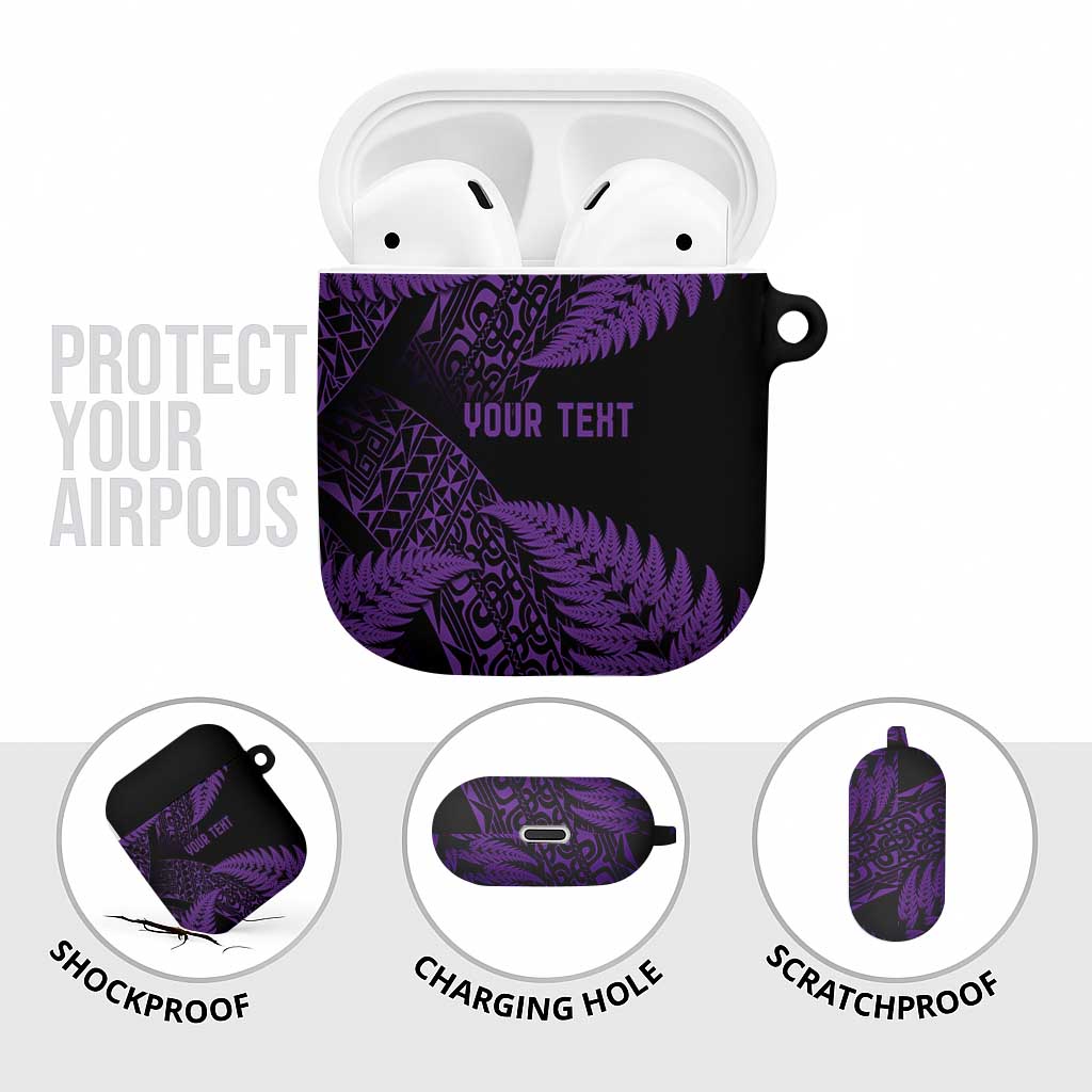 New Zealand Rugby Pacific Personalised AirPods Case All Purple Maori Pasifika Fern Pattern - Polynesian Pride