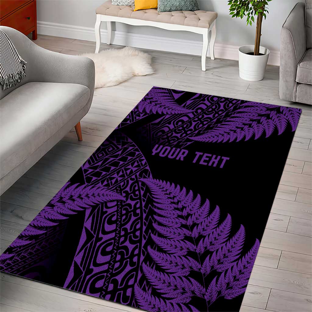 New Zealand Rugby Pacific Personalised Area Rug All Purple Maori Pasifika Fern Pattern LT9 - Polynesian Pride