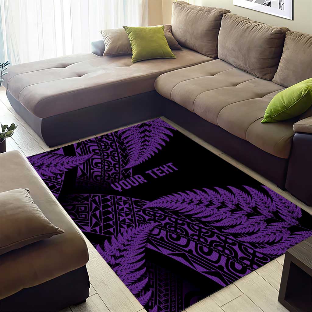 New Zealand Rugby Pacific Personalised Area Rug All Purple Maori Pasifika Fern Pattern LT9 - Polynesian Pride