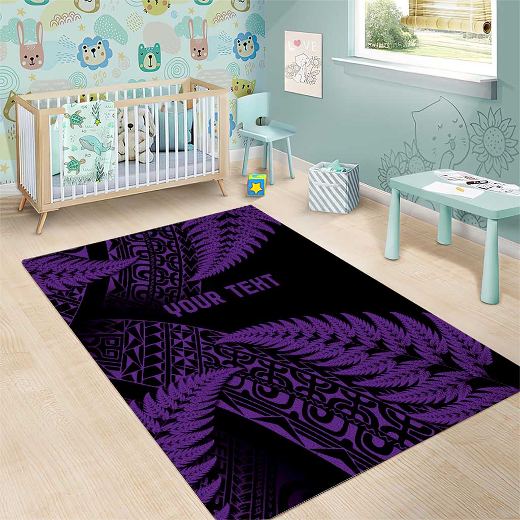 New Zealand Rugby Pacific Personalised Area Rug All Purple Maori Pasifika Fern Pattern LT9 - Polynesian Pride
