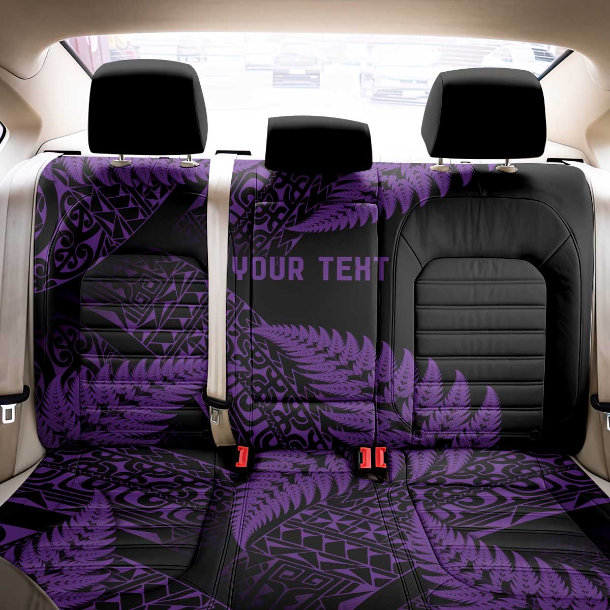 New Zealand Rugby Pacific Personalised Back Car Seat Cover All Purple Maori Pasifika Fern Pattern