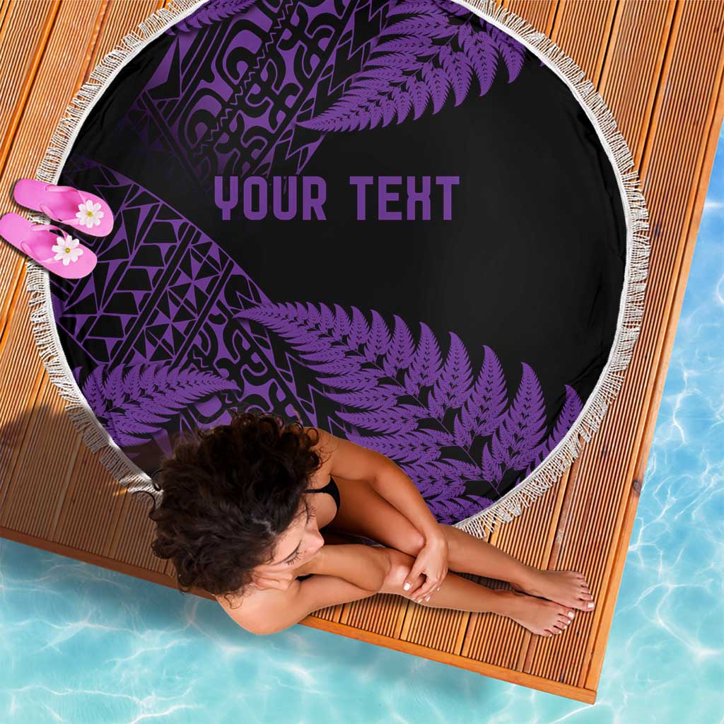 New Zealand Rugby Pacific Personalised Beach Blanket All Purple Maori Pasifika Fern Pattern
