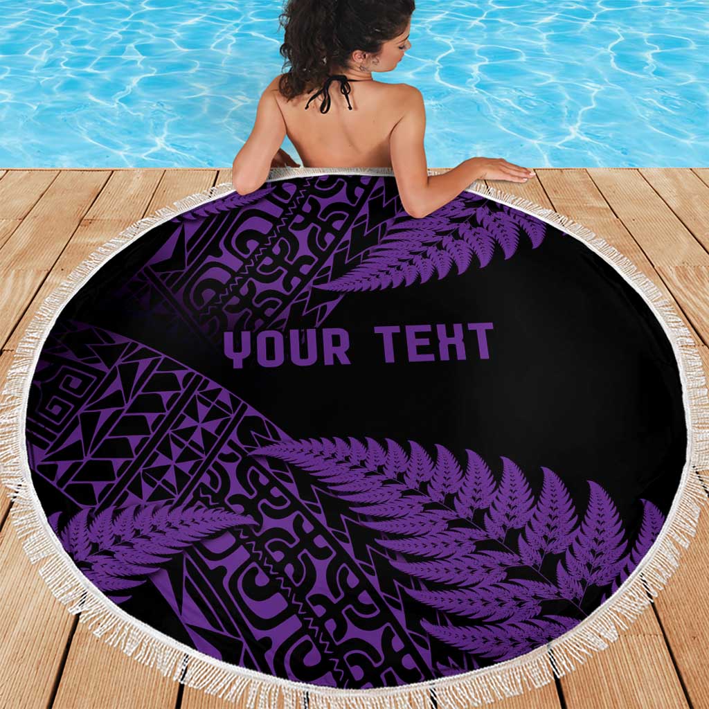 New Zealand Rugby Pacific Personalised Beach Blanket All Purple Maori Pasifika Fern Pattern
