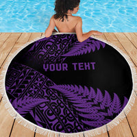 New Zealand Rugby Pacific Personalised Beach Blanket All Purple Maori Pasifika Fern Pattern