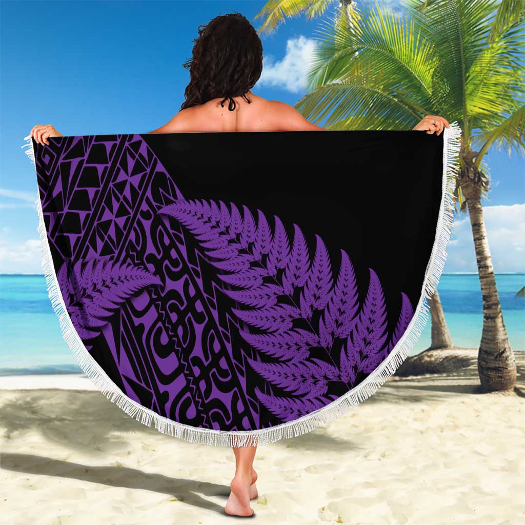 New Zealand Rugby Pacific Personalised Beach Blanket All Purple Maori Pasifika Fern Pattern