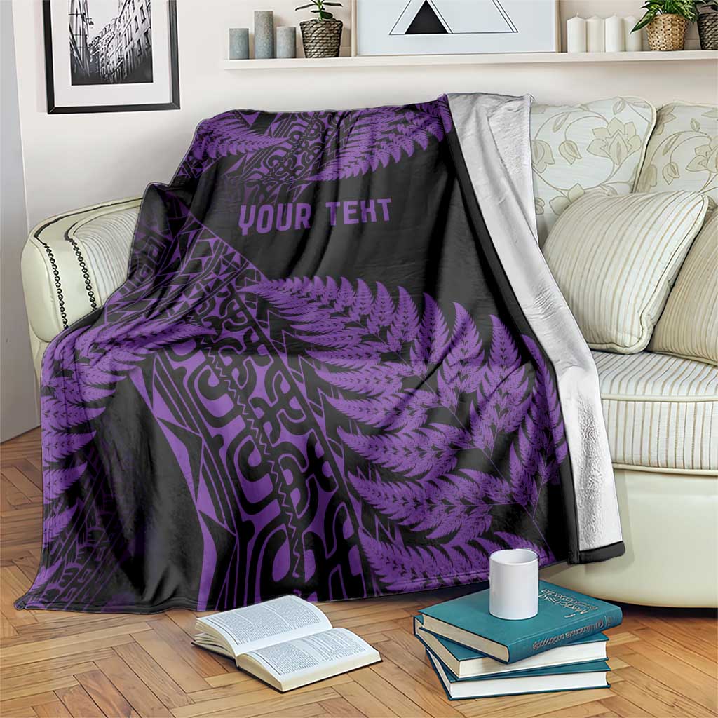 New Zealand Rugby Pacific Personalised Blanket All Purple Maori Pasifika Fern Pattern